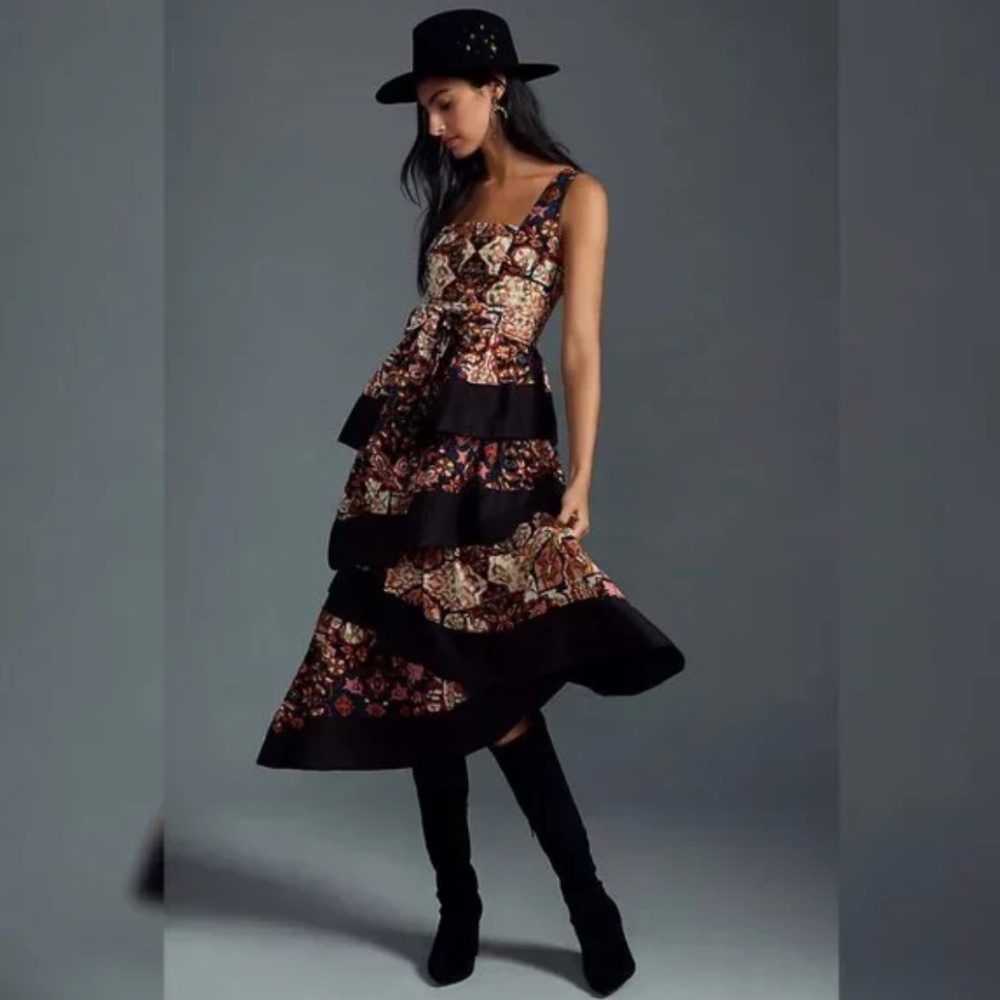 By Anthropologie Square-Neck Tiered Midi Dress - SP